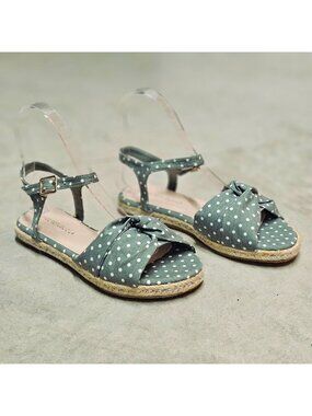 Polka Dot Espadrille Flat Sandals With Knot Detail & Adjustable Ankle Strap